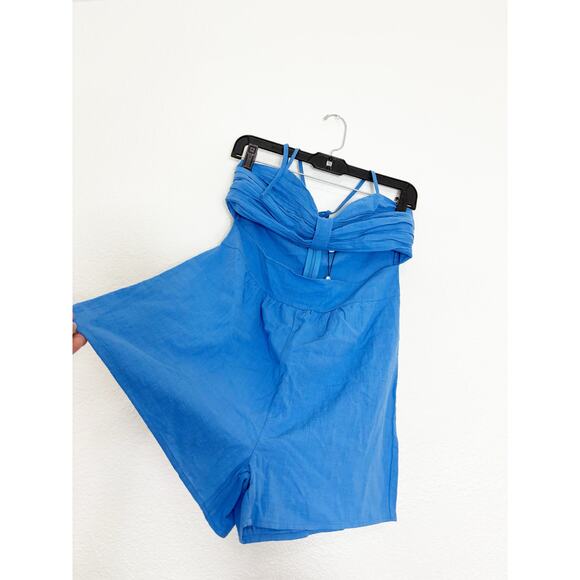 NWT SNDYS X Revolve Boat Linen Romper Size Medium Blue Cut Out Lightweight - Picture 9 of 11